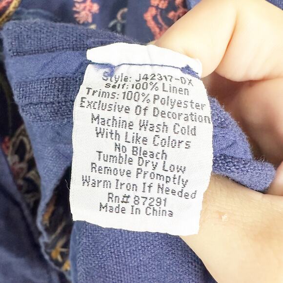 Johnny Was Women Cardigan Tivva Linen Embroidered Floral 3/4 Sleeve Navy Size 1X - Picture 8 of 8